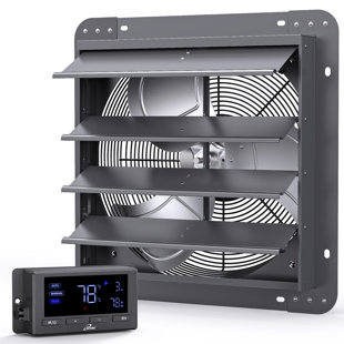 iLIVING ILG8SF16V-DC 16" Wall Mounted Shutter Exhaust Fan, Automatic Shutter, Temperature and Humidity Controls with Variable Speed, 1736 CFM at 1600 RPM DC Motor