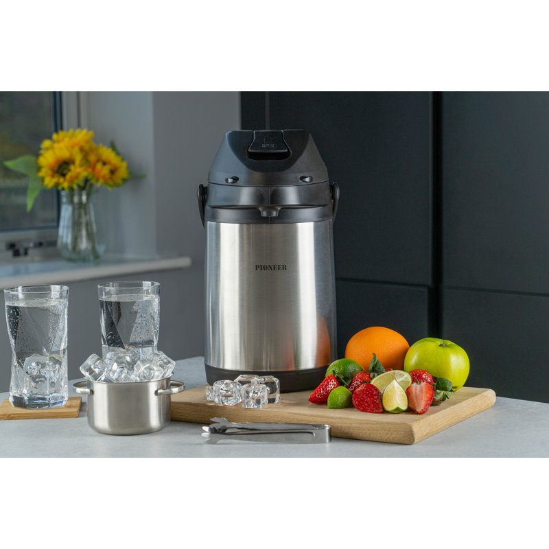 Pioneer Airpots Stainless Steel Hot Cold Water Tea Coffee Dispenser Conference Event Flask, 3 Litres, Silver