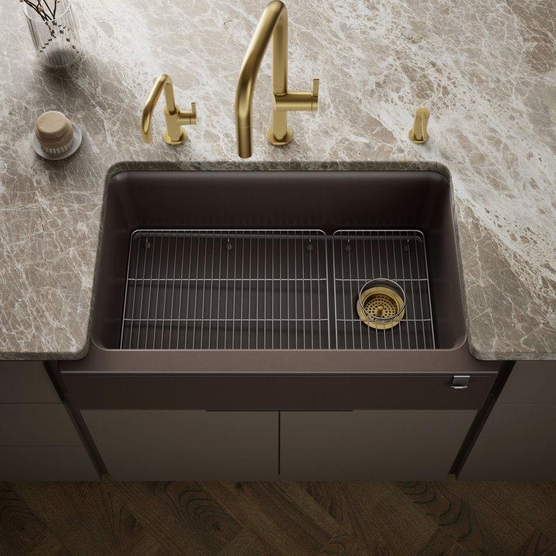 Cairn Undermount Single-Bowl Farmhouse Kitchen Sink, Matte Brown, Glossy