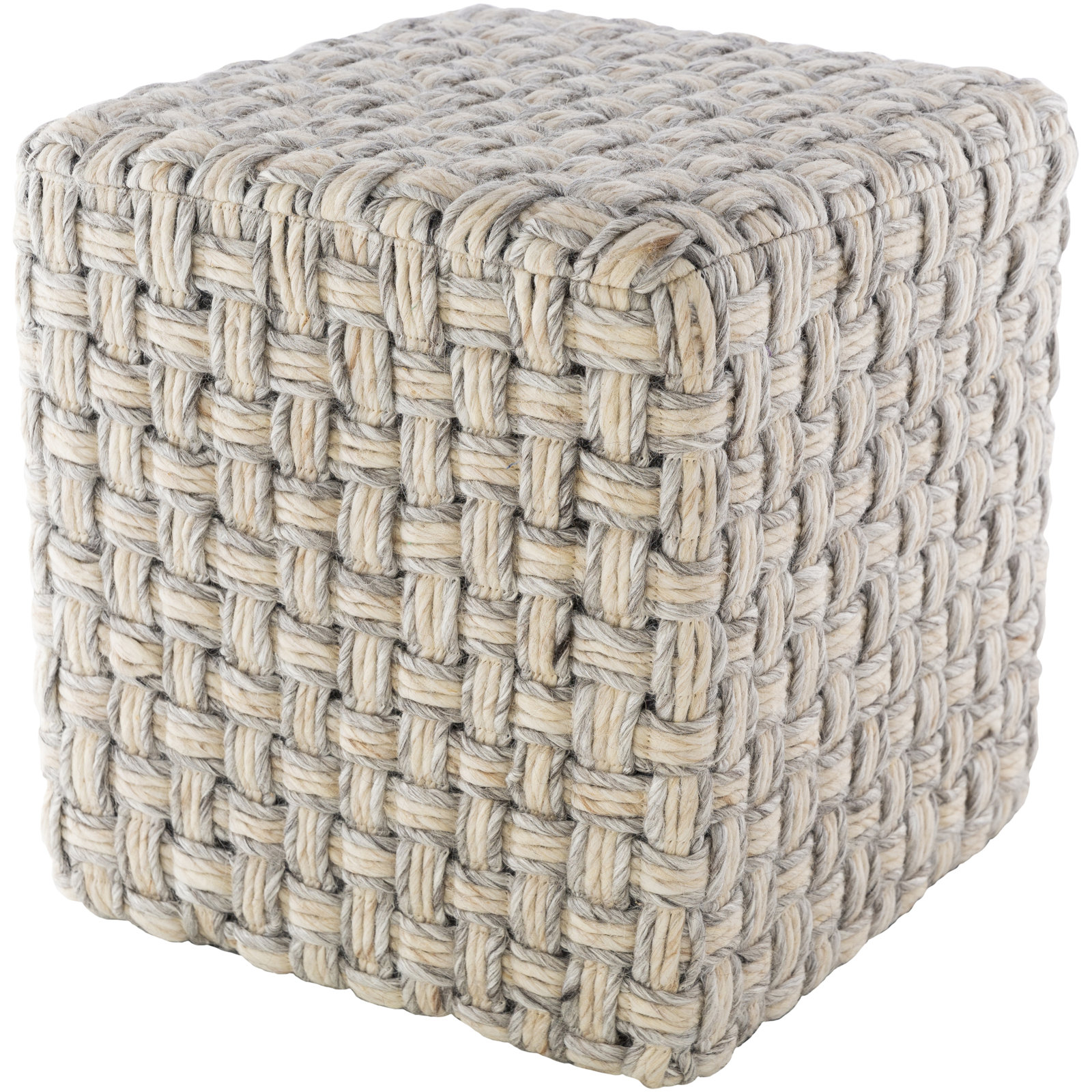 Bailey 18" Square Woven Pouf Ottoman, Cream