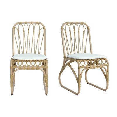 Durable PE Wicker and Iron Frame Outdoor Dining Chairs with Washable Cushions, Set of 2 for Patio, Garden, and Poolside