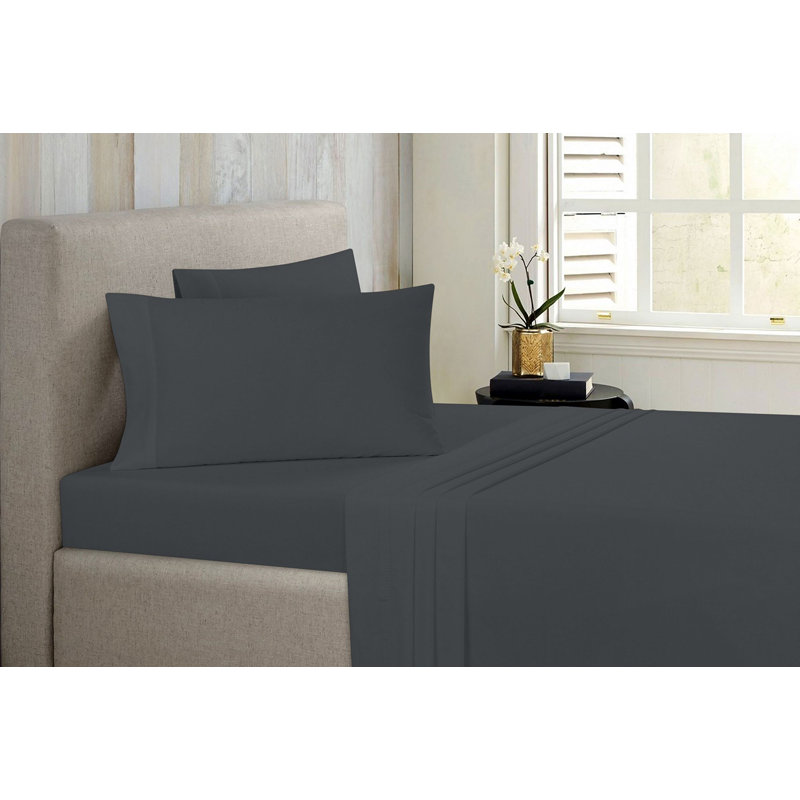 Ensemble de draps en bambou Bibb Home, gris, Ensemble de drap pour lit très grand avec drap-ho