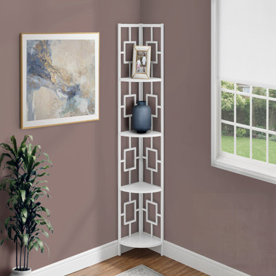 Modern Metal Corner Etagere Bookcase, 4 Tier Shelves for Space-Saving and Stylish Storage in Office or Bedroom.