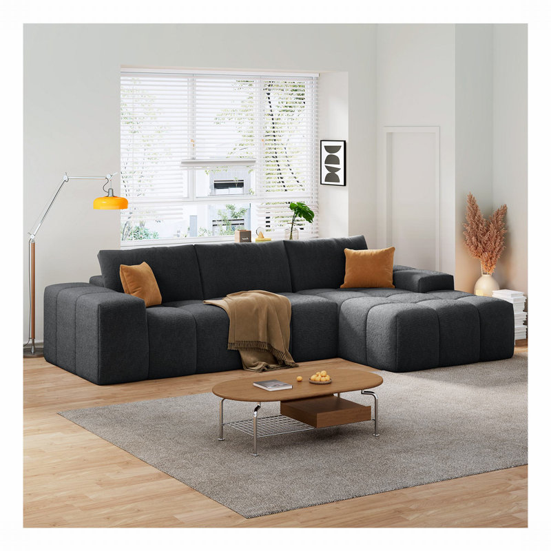 Canapé modulaire en flanelle 2 pièces Airica, Orienté à droite, Flanelle noire