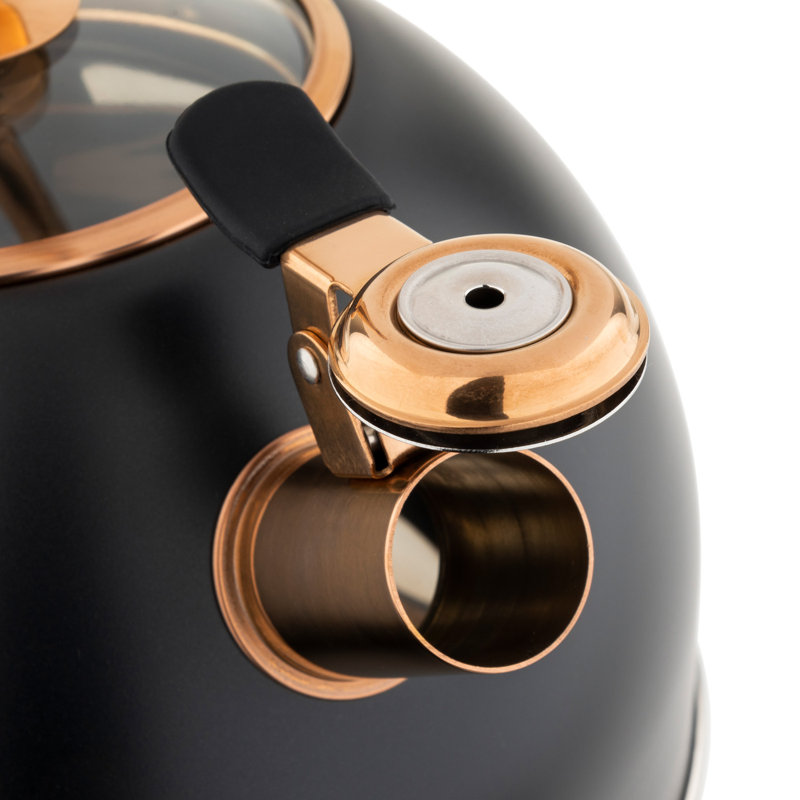 Viking 2.6-Quart Stainless Steel Kettle with 3-Ply Base, Matte Black/Copper
