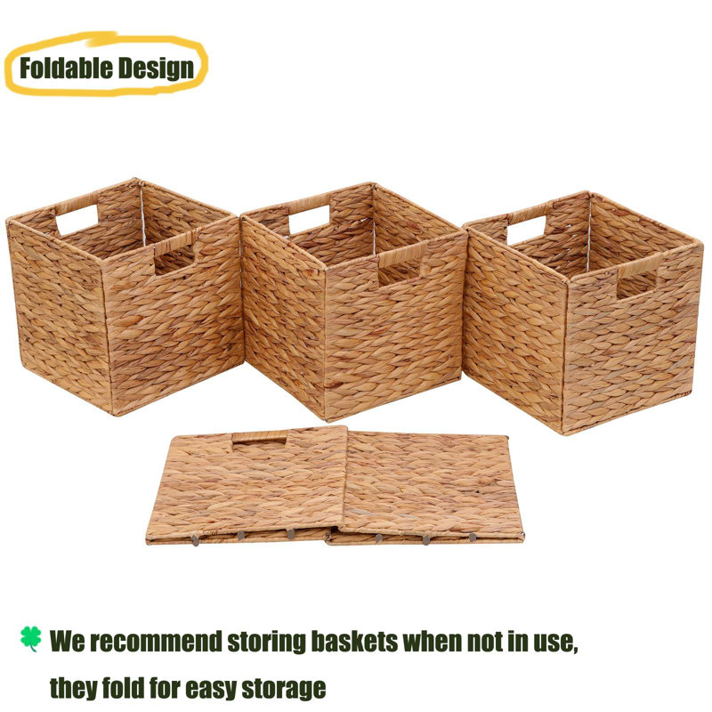 Handwoven Water Hyacinth Wicker Foldable Storage Baskets Set