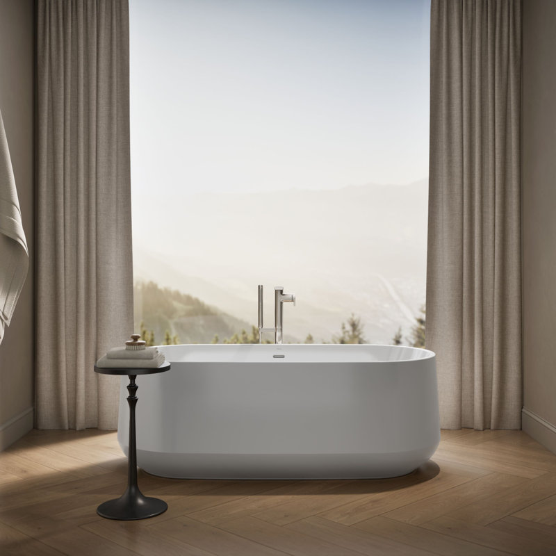 Ceric 65-1/4" x 31-5/16" Freestanding Bath With Center Toe-Tap Drain