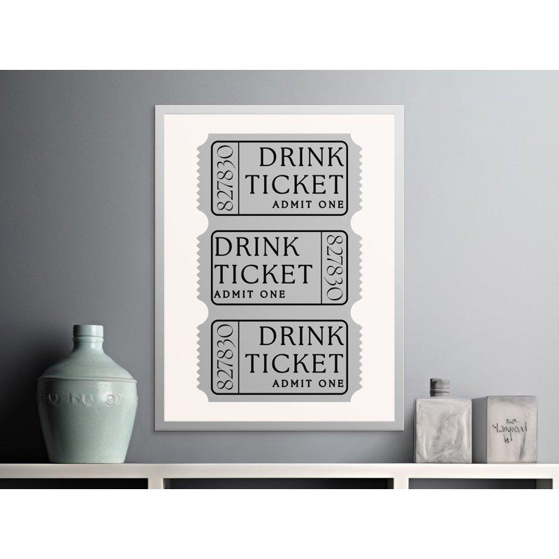 Drink Ticket Wall Art, Printable Bar Decor, Admit One Sign, Minimalist Art Print, Framed, Event Decoration, Ticket Design