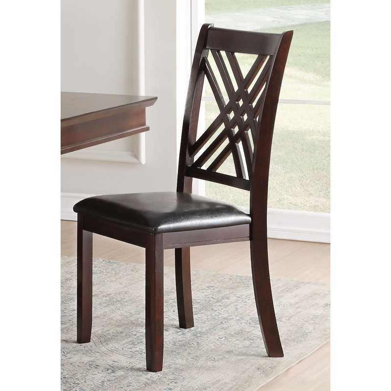 Espresso Rubberwood Cross Back Dining Chair Set with Black Faux Leather