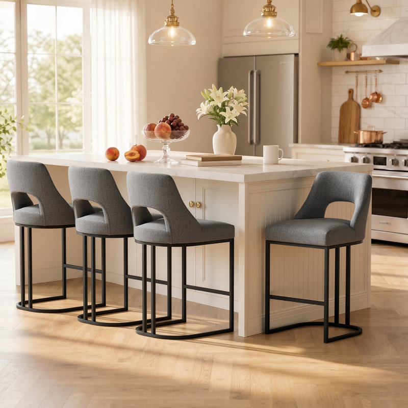 Tabouret de bar moderne à hauteur de comptoir 26,7 po avec structure en métal, Light Gray, Black