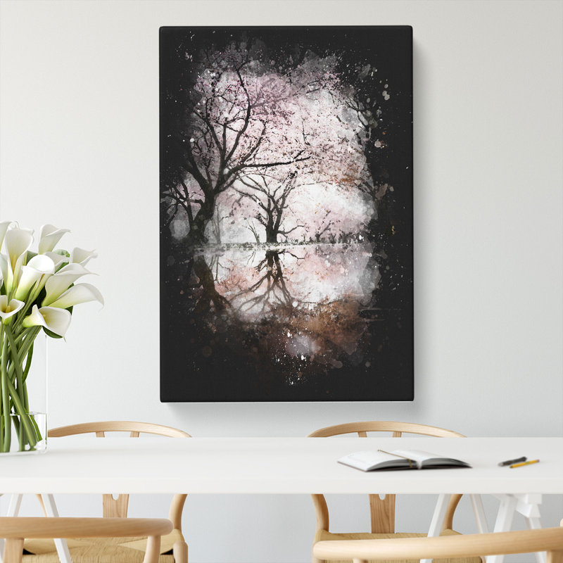 Reflection Of The Pink Blossom Trees - Wrapped Canvas Print, 76cm H x 50cm W x 3cm D