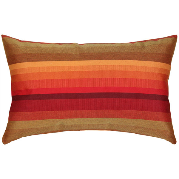 Sunbrella Fabric Astoria Sunset Red Striped Outdoor Patio Garden Polyester Filled Lumbar Throw Pillow Cover & Polyester Insert Pillow Decor