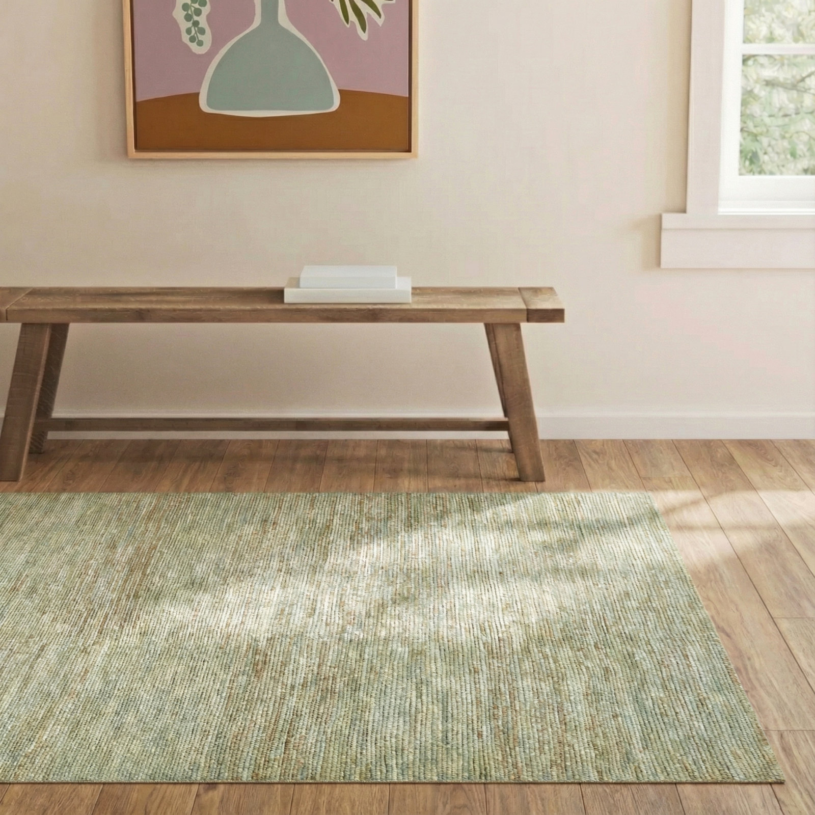Sarina Handmade Green Rug, Rectangle 5' x 8'