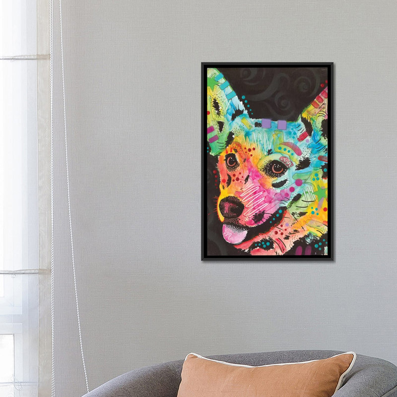 «Corgi I», impression sur toile, H 26 po x l 18 po x P 1,5 po, Toile avec cadre noir, Pas de tapis