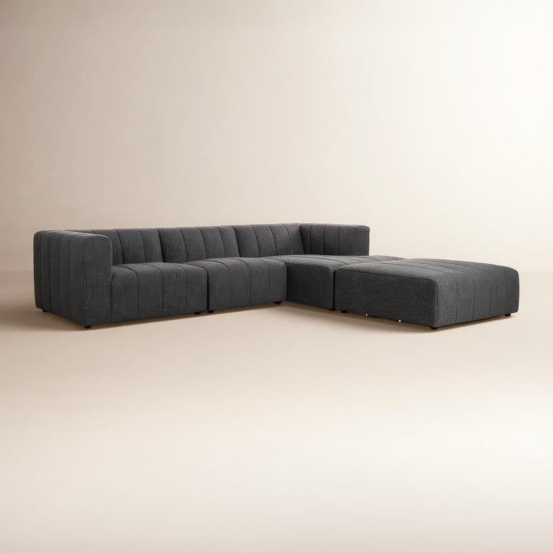 Bowry Upholstered L-Shaped Sectional, Right Hand Facing, Saxon Charcoal Polyester Blend