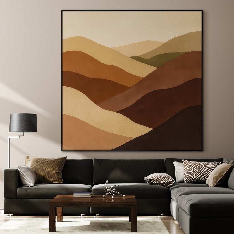 Très grande reproduction d'art sur toile - Collines en tons de terre en brun chaud et beige, décoration pour le salon ou la chambre à coucher - «Assemblage requis du cadre (cadre non fini)»