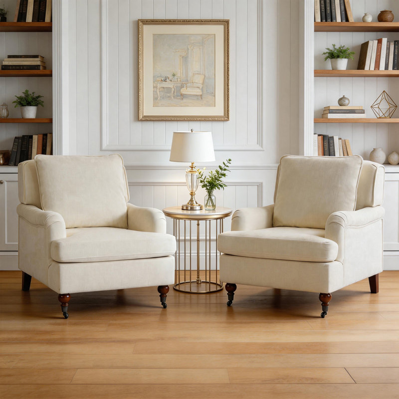 Fauteuil d'appoint en bois rembourré English Classic, 29" W x 35" D x 33" H, Blanc, 2