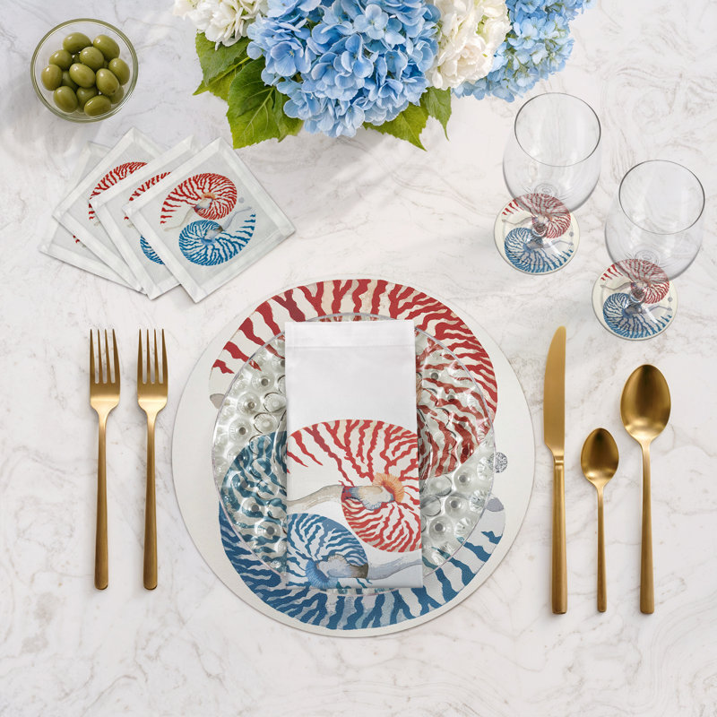 Sous-verres ronds Nautilus, Turquoise corail