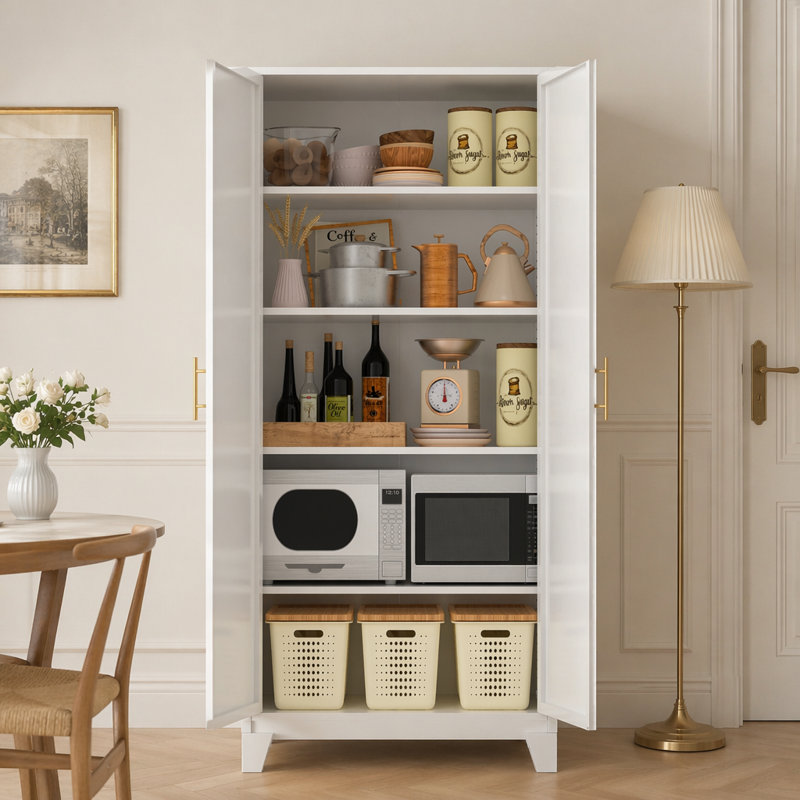 Armoire de rangement polyvalente avec portes et tablettes réglables, idéale pour organiser la chambre à coucher, le salon et la cuisine
