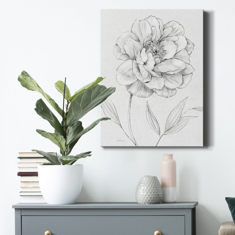 Croquis de pivoines - reproduction de dessin sur toile tendue, H 12 po x l 8 po x P 1 po