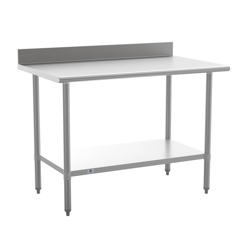 Table de cuisine et de préparation commerciale en acier inoxydable avec tablette et dosseret, H 39,25 po x L 48 po x l 30 po