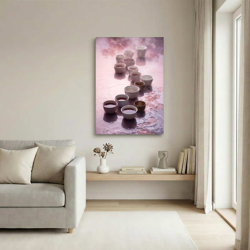 Art mural sur toile en céramique avec tasses à thé en céramique, H 36 po x l 24 po
