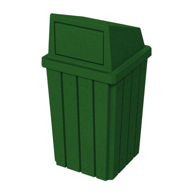 Poubelle d'extérieur ou d'intérieur commerciale à lattes en plastique recyclé à 100% de 32 gallons Campus Collection avec couvercle à pousser | Pour les écoles et les entreprises - Granit vert