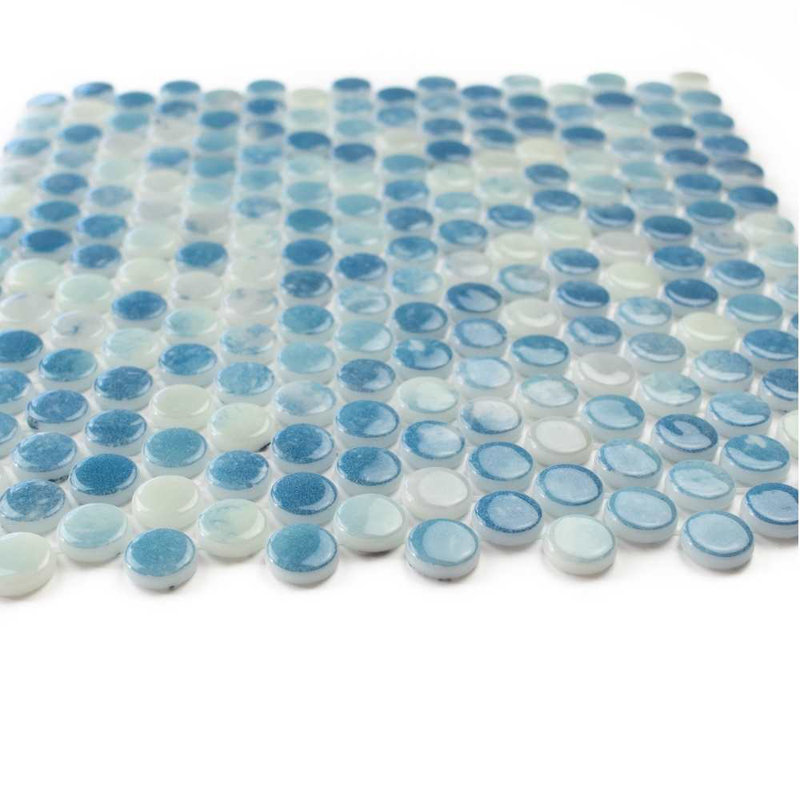 Eterna Penny 12"x12" Recycled Glass Mosaic Tile, Blue