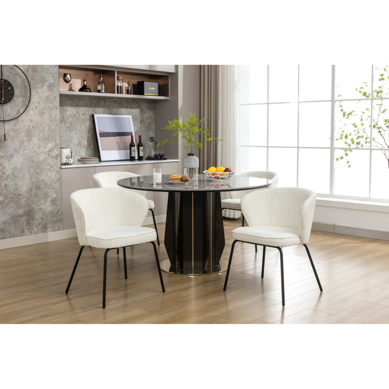 Chaises de salle à manger en tissu noir avec pieds en métal noir Boucle