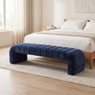 70" Wide Modern Upholstered Daybed Bench With Channel Tufting – Chenille Chaise & Foot Stool For Bedroom Or Living Room