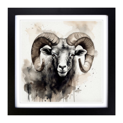 Ram Sheep Ink Wash 1 Piece Single Picture Frame Wall Art