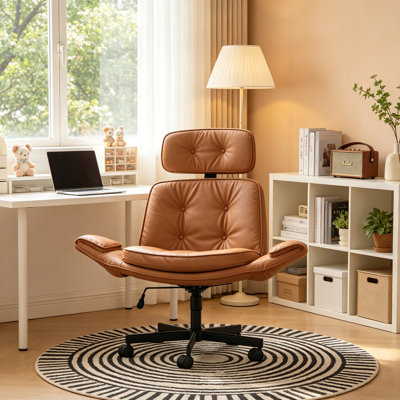 Upholstered Cross-Legged Office Chair With Adjustable Arms,Ergonomic Swivel Executive Chair With Headrest