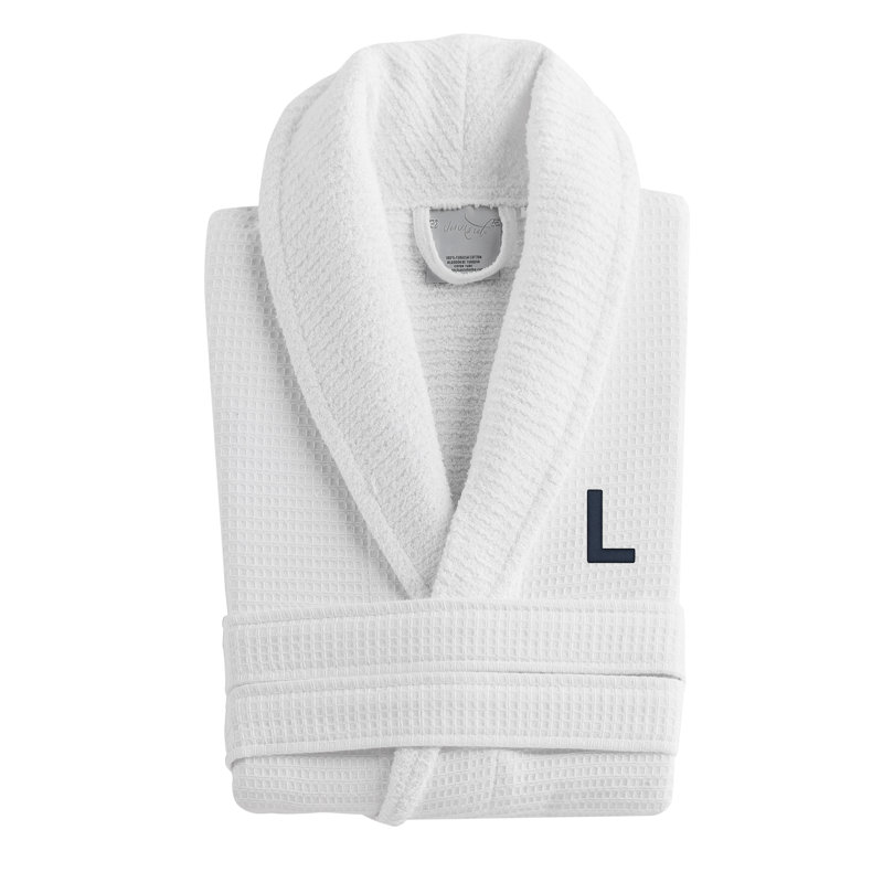 Peignoir monogrammé gaufré en coton turc, L, Blanc