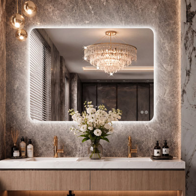 Backlit LED Bathroom Vanity Mirror, Frameless Soft Rounded Corner, Dimmable 3 Color Light, Anti-Fog, Shatterproof Tempered Glass, IP64, UL/ETL Certified