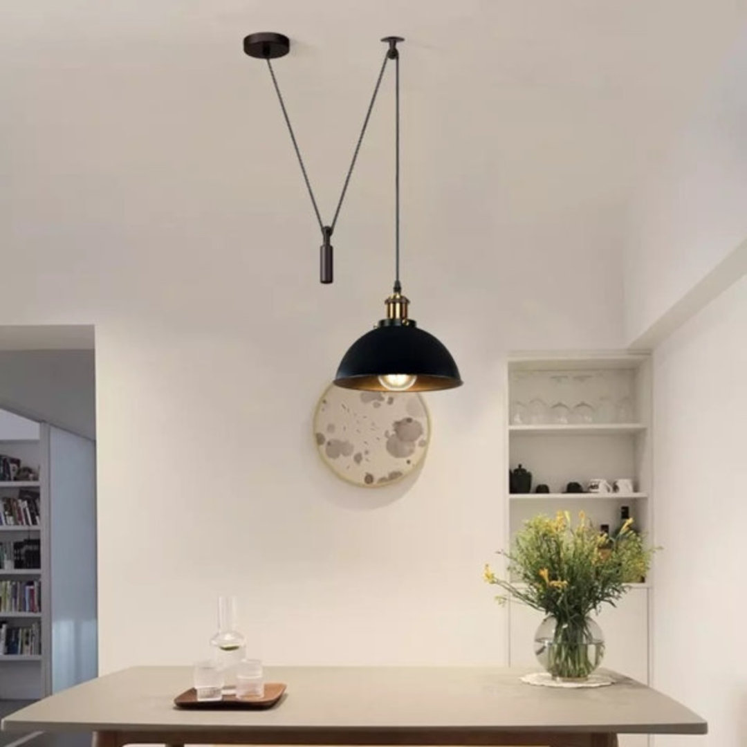 Borough Wharf Industrial Pulley Pendant Light – Adjustable E27 Ceiling Hanging Lamp with Retro Metal Dome Shade for Kitchen & Living Spaces