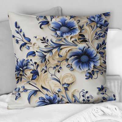 Coussin décoratif bleu à motif floral de style victorien II