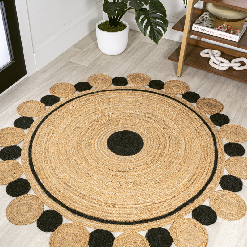Tapis noir / naturel Adwin, Rond 5 pi 1 po