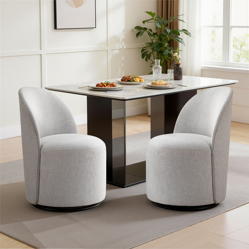 Upholstered Swivel Dining Chair, Linen Oatmeal Gray