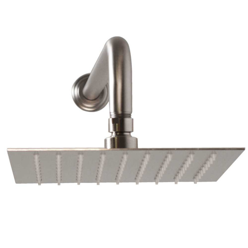 Pomme de douche à pluie mince 8 po carrée avec bras mural à 90 degrés IPS 1/2 po x 19 po IPS, Nickel satiné