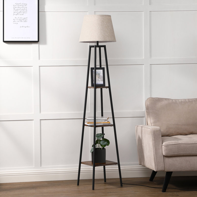 Mier 65" Tray Table Floor Lamp, Black Walnut/Black