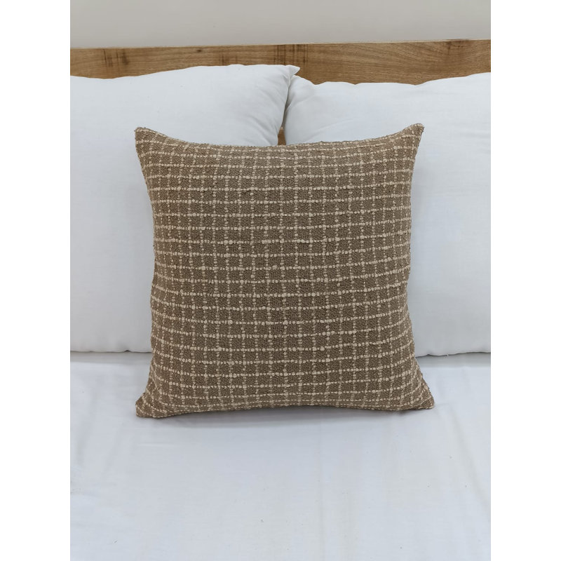 Handmade Brown Checked Cotton Cushion Cover