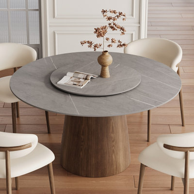 Table de salle à manger moderne à piédestal moderne en noyer foncé avec plateau tournant et choix colorés