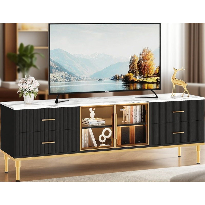 LED TV Stand, With 4 Drawers,  Up To 75 Inch, Black