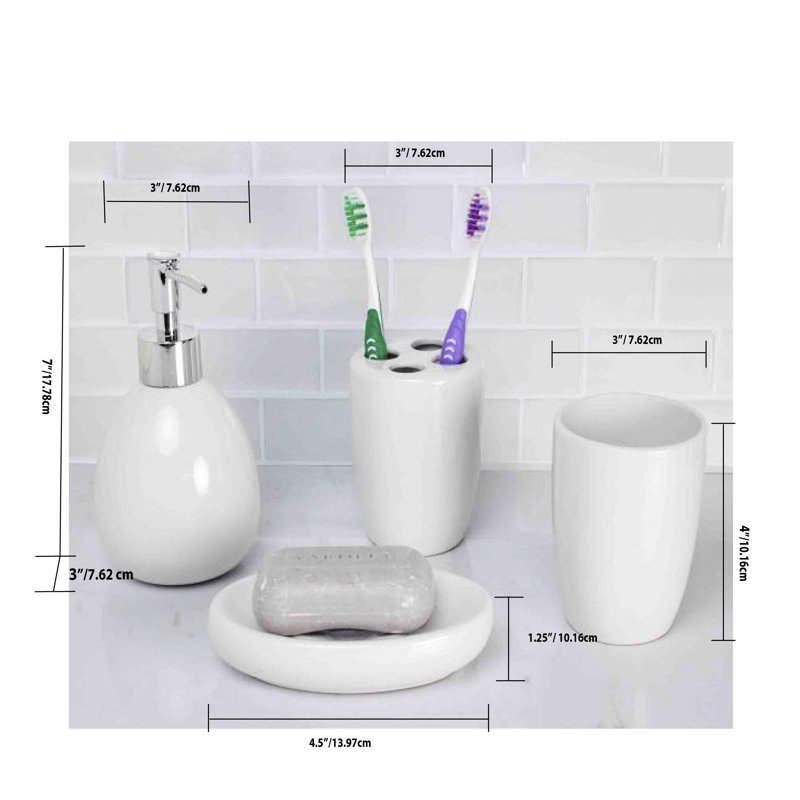 Tharsiga 4 Piece Bathroom Accessory Set, White
