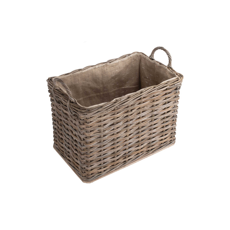 Wicker Rattan Wheeled Log Basket, 54cm H x 64cm W x 41cm D