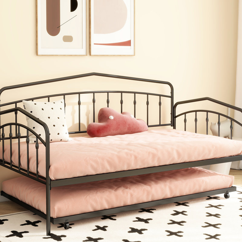 Lit de jour simple avec couchette, métal noir, Regal