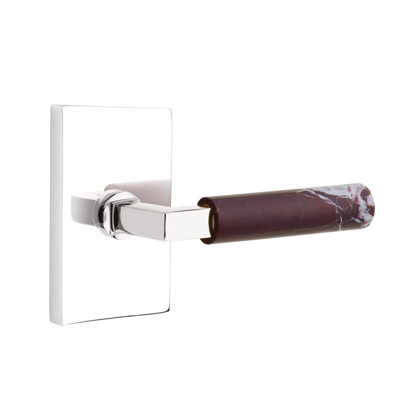 Emtek Select Dummy Leverset w/ Rectangular Rosette & L-Square Stem, Rosso Levanto Marble Lever, Polished Chrome