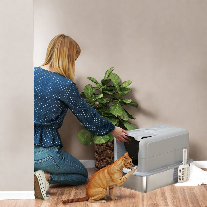 Enclosed Litter Box with Built-in Scoop