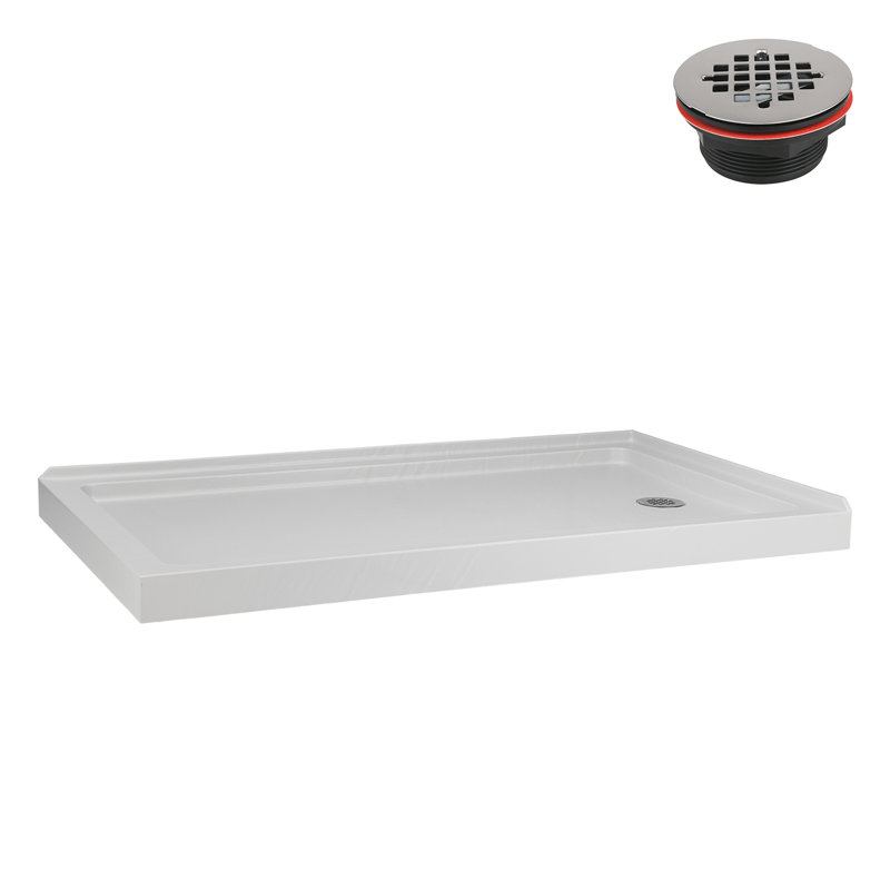 Base de douche en acrylique blanc mat avec drain à droite 60 po x 36 po Streamline, Blanc mat