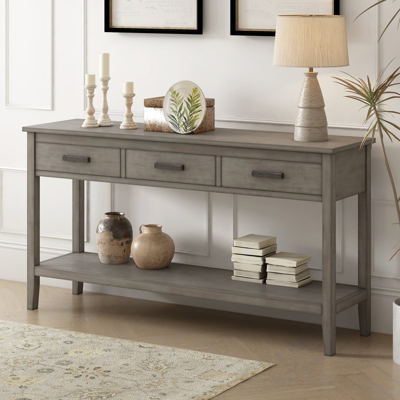 Deerfin Console Table, 59.08'' Contemporary Console Table with 3 Drawers and 1 Shelf, Gray
